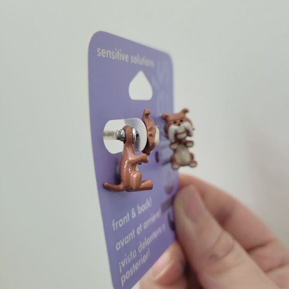 Brand New Claire's Brown & White Dog Earrings - Picture 6 of 7